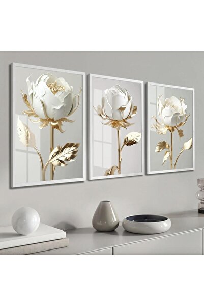EMYA HOME Pictură pe pânză cu trandafiri albi cu rama din lemn