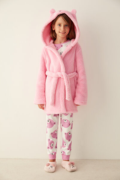 Penti Açık Gri Kız Çocuk G. Pink Bear Robe Sabahlık