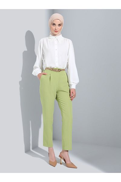 Refka Carrot Trousers with Elastic Waist - Dirty Green - Woman