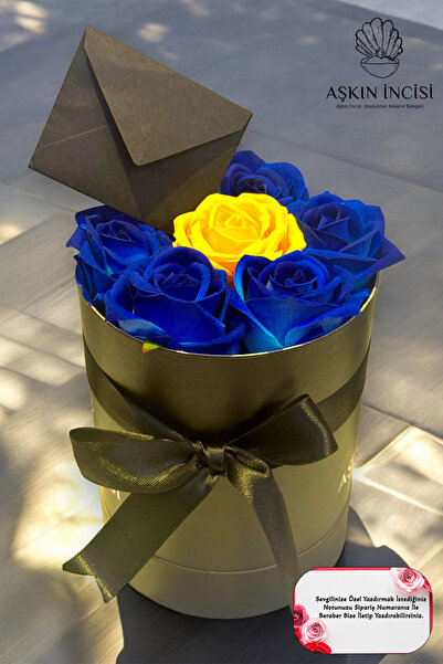 CAPSULE Sevgiliye Özel Hediye Gül Kutu Mavi Sarı Hediyelik Çiçek Doğum Günü Sepeti Kız Arkadaşa Eşe Sevgili