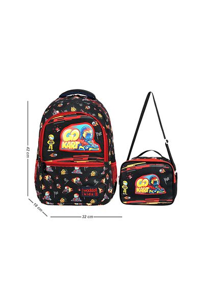Waddell Geantă pentru școală primară cu model Go Kart cu cutie de prânz 24202