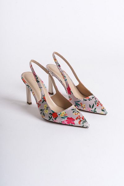 Capone Outfitters Offene, spitze Zehenpartie, hohe Absätze, Blumenmuster, Damenschuhe