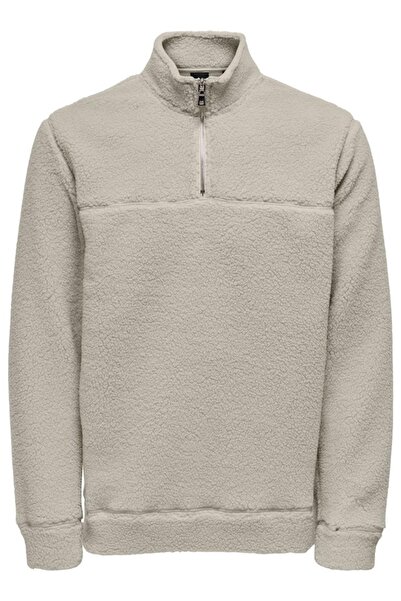 Only & Sons Dik Yaka Krem Erkek Sweatshırt Onsremy Reg 1/4 Zıp Swt