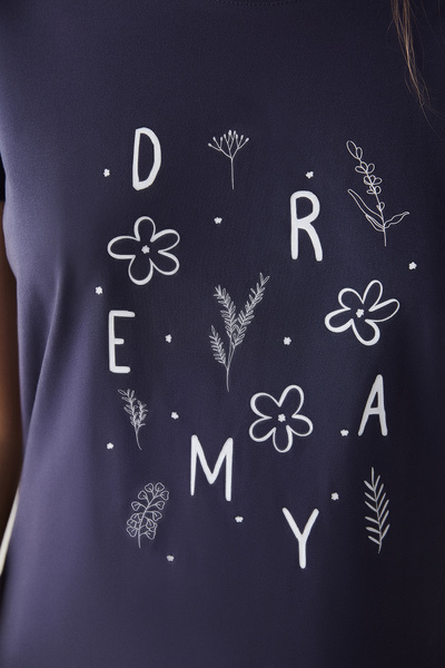 Penti Lacivert Base Dreamy Baskılı Tişört Kapri Pijama Takımı