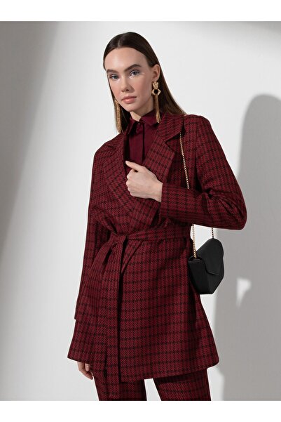 Refka Plaid Patterned Jacket - Claret Red Black - Woman