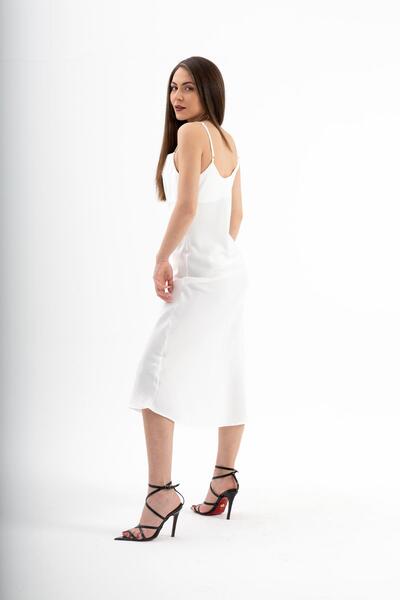 VAPUR TEKSTİL Ecru Satin Dress - Adjustable Straps