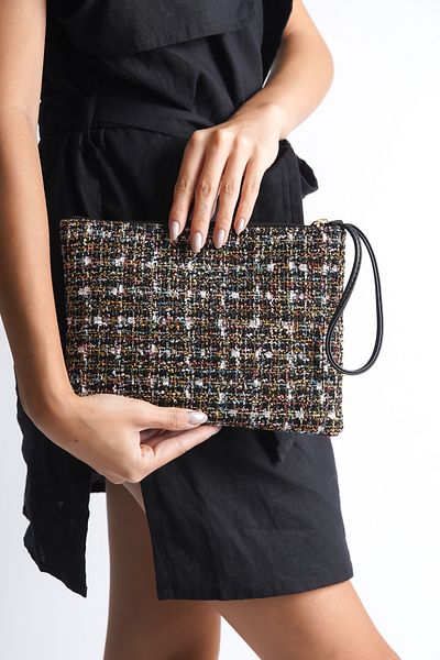 Capone Outfitters Schwarze Mini-Tasche mit Paris-Tweed-Glitzer