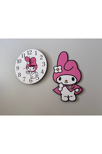 UViolets Dekoratif Ahşap Baskılı My Melody Aksesuarlı Çocuk Odası Duvar Saati
