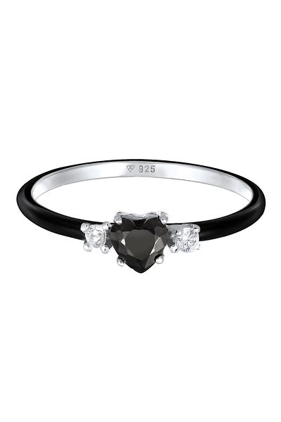 ELLI Ring Herz Zirkonia Schwarz und Emaille 925 Sterling Silber