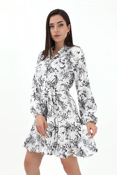 VAPUR Rochie din viscoză cu fustă cu volan - neagră
