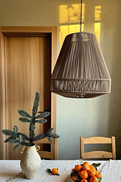 Turkish Belkıs Rattan Rattan Bambu Hasır Makrome Sarkıt Avize 35 Cm