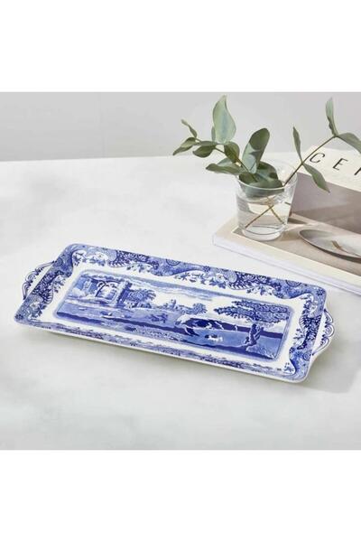 SPODE صينية بورسلين إيطالية مستطيلة باللون الأزرق مقاس 33 سم