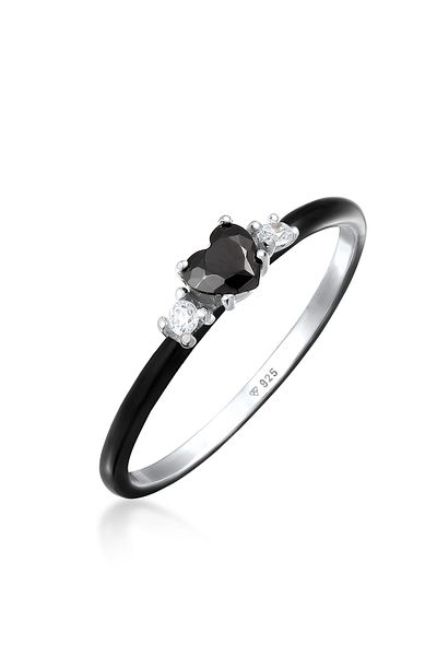ELLI Ring Herz Zirkonia Schwarz und Emaille 925 Sterling Silber