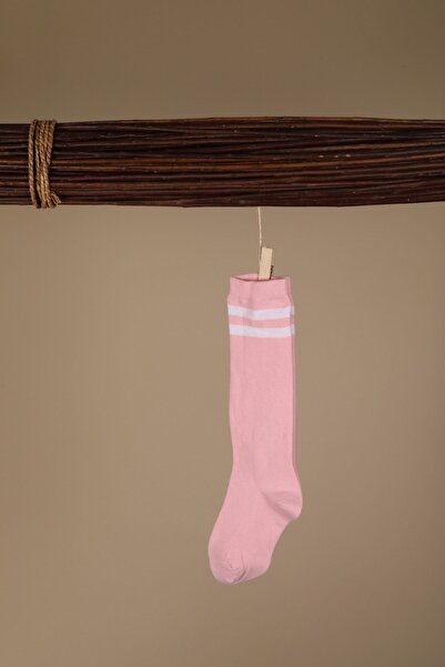 miabambim Diz Altı Çizgili Kolej Çorap Pembe Çocuk Çorabı
