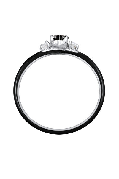 ELLI Stříbrný prsten s kameny pro ženy, srdce, zirkon, krystaly, černý smalt, zásnubní prsten ze sterlingového stříbra 925