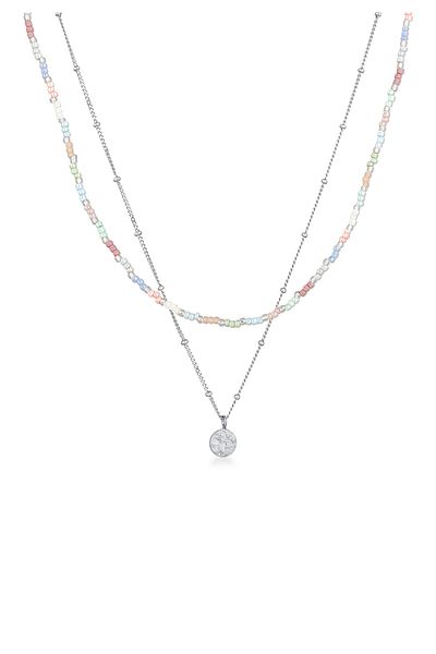 ELLI Halskette Layer Glasperlen Pastell Plättchen Anhänger 925 Sterling Silber