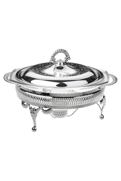 QUEEN ANNE طعام دائري مقاس 29.5x23.5x19.5 سم - فضي إنجليزي مع سخان