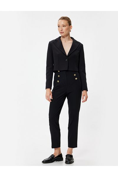 Koton Gold Button Detailed High Waist Cigarette Pants