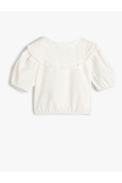 Koton Βαμβακερό πουκάμισο Oversize Crop - Φαρδύ μωρό γιακά και μανίκι από μπαλόνι