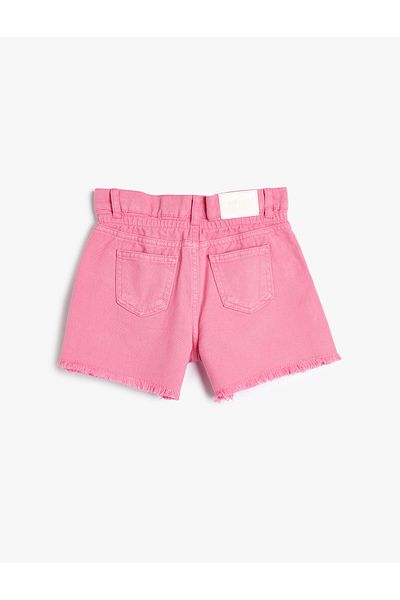 Koton Denim Shorts Tasseled Elastic Waist Pocket Cotton