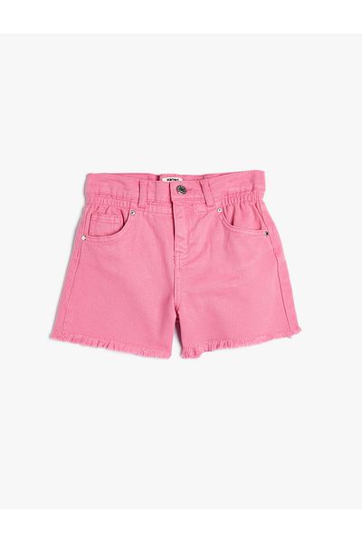 Koton Denim Shorts Tasseled Elastic Waist Pocket Cotton