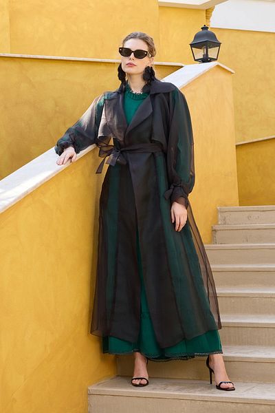 MissWhence MİSSWHENCE Organza Overcoat 35204 BLACK