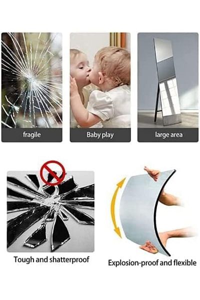 COOYA Mirror ,Acrylic plexiglass soft mirror wall sticker,4 pieces,Bendable ,shatterproof,For doors, walls