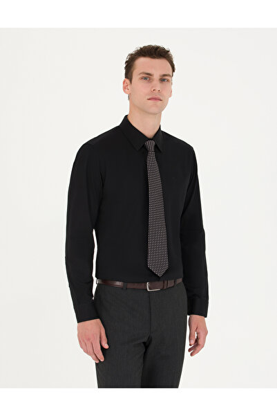 Pierre Cardin قميص أساسي أسود بقصة ضيقة وأكمام طويلة 50280213-VR046