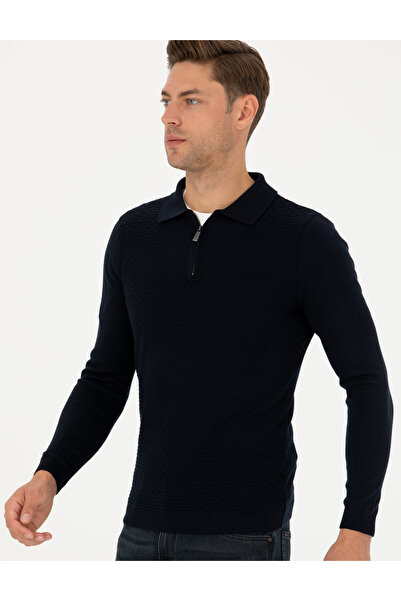 Pierre Cardin Синій Slim Fit светр з коміром-поло на блискавці 50281825-VR033