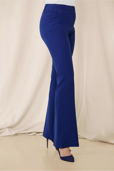 TRENDTESETTÜR Women's Navy Blue (SAKS) High Waist Trousers 7548
