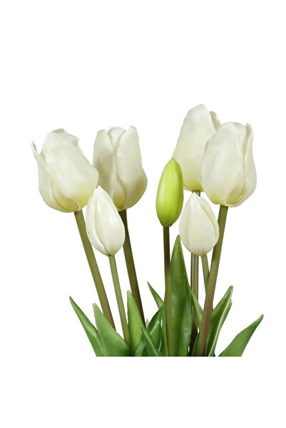 Omelas Yapay Çiçek Islak Lale Demet Islak Dokulu Kaliteli Beyaz 45 Cm. 7 Dallı. ( 4 Çiçek 3 Tomurcuk)