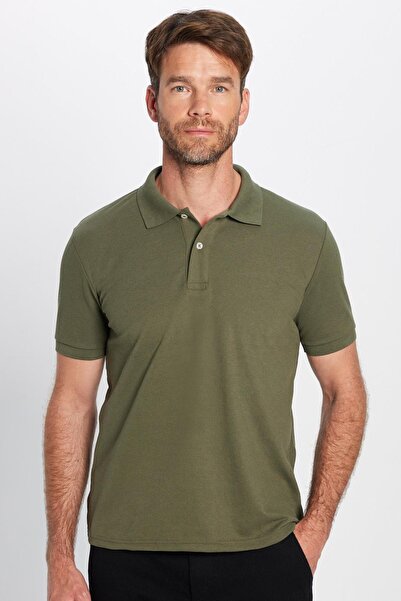 Tudors Pánské Slim Fit Slim Fit Bavlna Měkká textura Prodyšná tkanina Anti-curling límec Khaki Polo tričko s límečkem