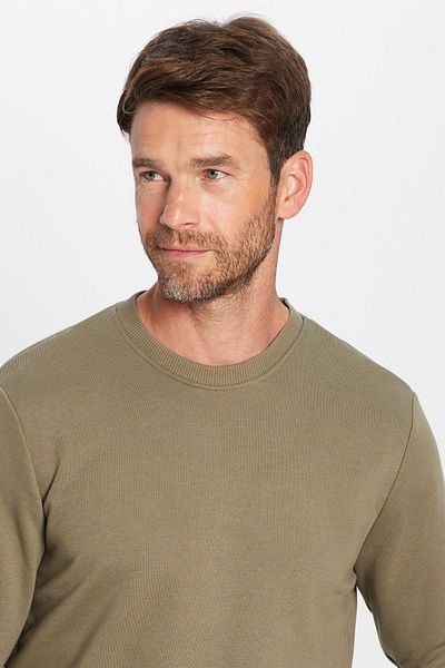 Tudors Unisex Oversize Φαρδύ βαμβακερό φούτερ με απαλή υφή Basic Green Crew Neck Φούτερ με φλις εσωτερικά