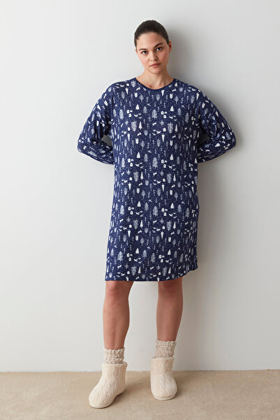Penti Lacivert Winter Printed Elbise