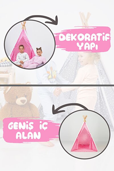 BabyModa Devrilmez Toplanmaz Kızılderili Pamuklu Ahşap Direkli Geniş Oyun Çadırı
