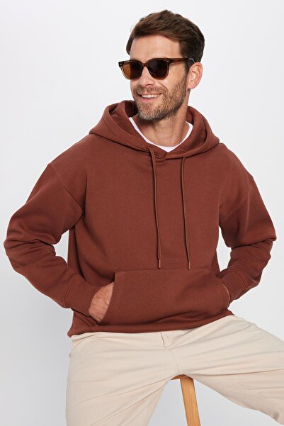 Tudors Унісекс-светр з капюшоном Oversize - з флісовою підкладкою, бавовняний, м'якої текстури, коричневий