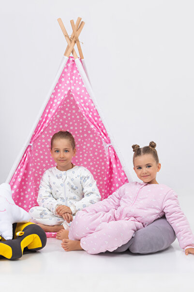 BabyModa Çocuklar İçin Geniş Kızılderili Ahşap Direkli Oyun Çadırı ve Rahatlatıcı Ev & Bahçe Oyun Alanı Minde