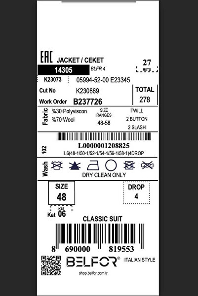 BELFOR KLASIK DUZ TAKIM ELBISE 05994-52-00 E23345