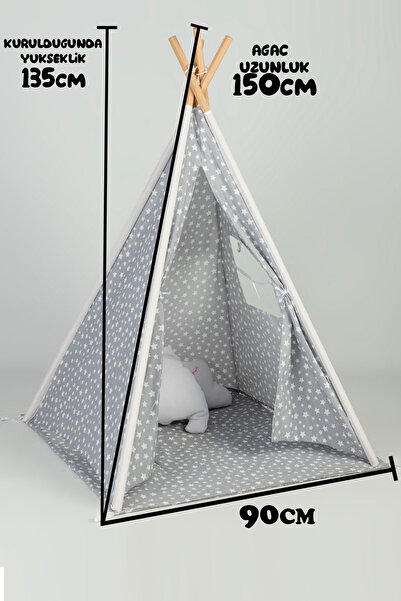 BabyModa Çocuklar İçin Geniş Kızılderili Ahşap Direkli Oyun Çadırı ve Rahatlatıcı Ev & Bahçe Oyun Alanı Minde