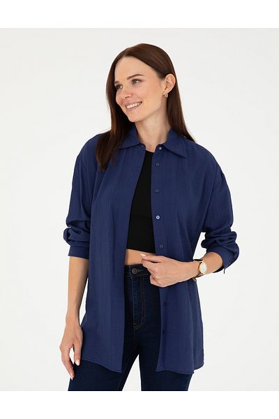 Pierre Cardin قميص طويل الأكمام باللون الأزرق الداكن 50284899 -VR033