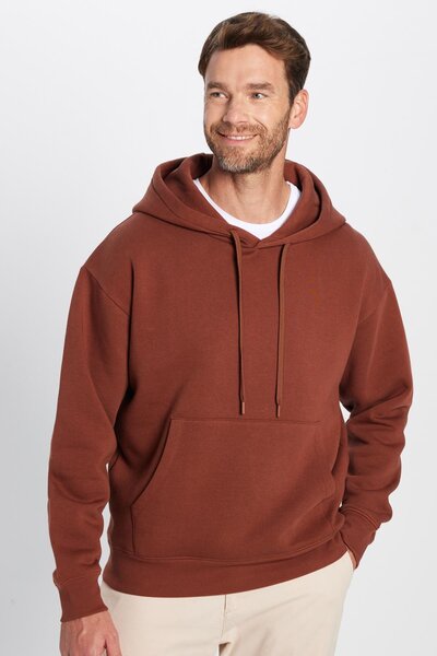 Tudors Унісекс-светр з капюшоном Oversize - з флісовою підкладкою, бавовняний, м'якої текстури, коричневий