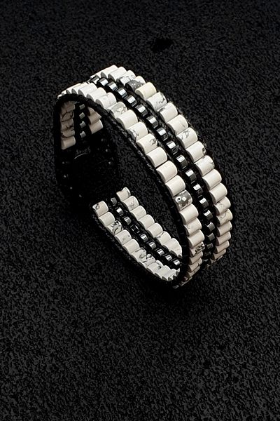 Seven Art Jewelry Natural Stone Men's and Women's Bracelet - Howlite and Hematite Stone