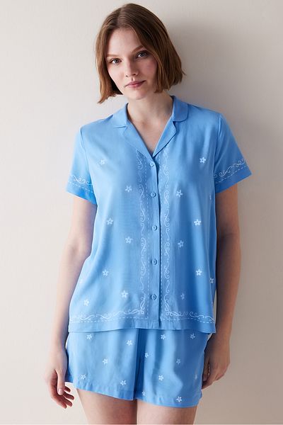 Penti Set de pijamale pentru cămașă și pantaloni scurți cu nasturi albastri - Into The Blue