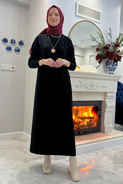 Rabia Şamlı Zebra Desen Triko Elbise Siyah