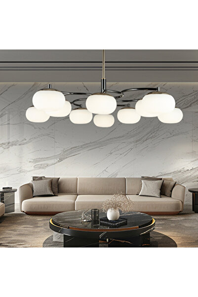 Apliqa Pura 10'lu Siyah Gold 100 Watt Yuvarlak Modern Oturma Odası, Salon Avize