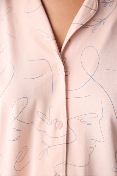 Penti Pamuklu Maise Pink Pembe Düğmeli Gömlek Pantolon Pijama Takımı