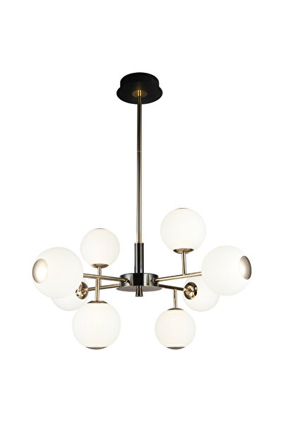 Apliqa Sofia 8'li Siyah Gold 80 Watt Yuvarlak Modern Oturma Odası, Salon Avize