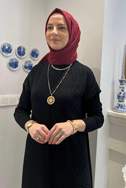 Rabia Şamlı Zebra Desen Triko Elbise Siyah