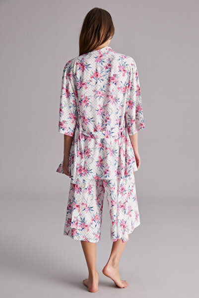 Penti Off-White Flower Patterned Dressing Gown