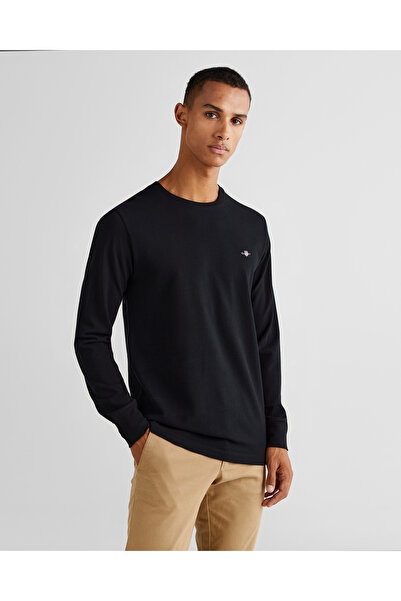 Gant Чоловіча чорна футболка Slim Fit з коміром-стійкою